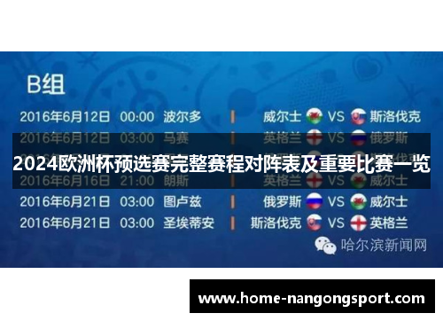 2024欧洲杯预选赛完整赛程对阵表及重要比赛一览
